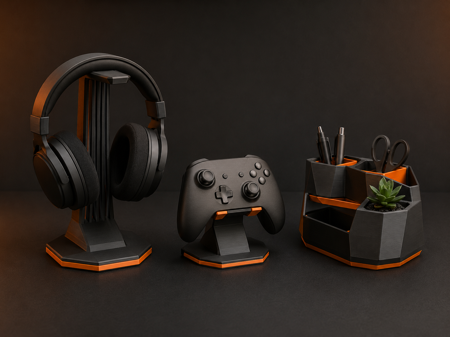 Set gamer con soportes para audífonos y control más organizador